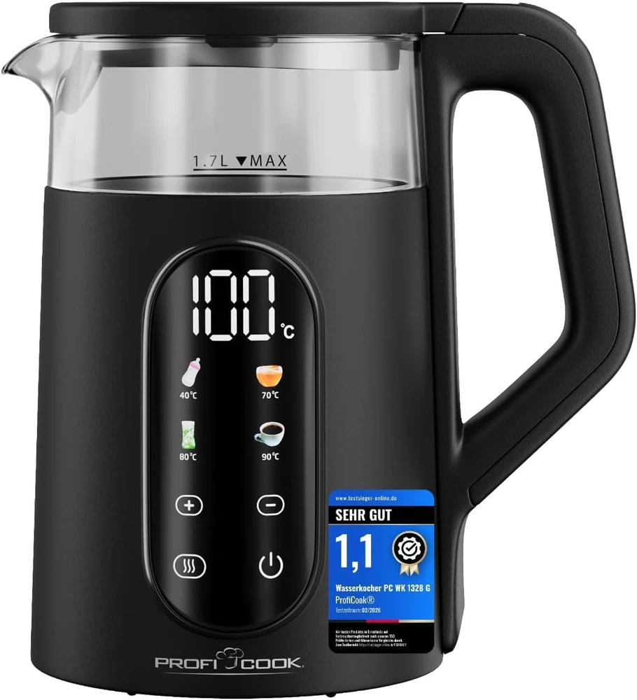 Profi Cook ProfiCook PC-WK 1328 elektrinis virdulys 1.7 L 2200 W Juodas, permatomas