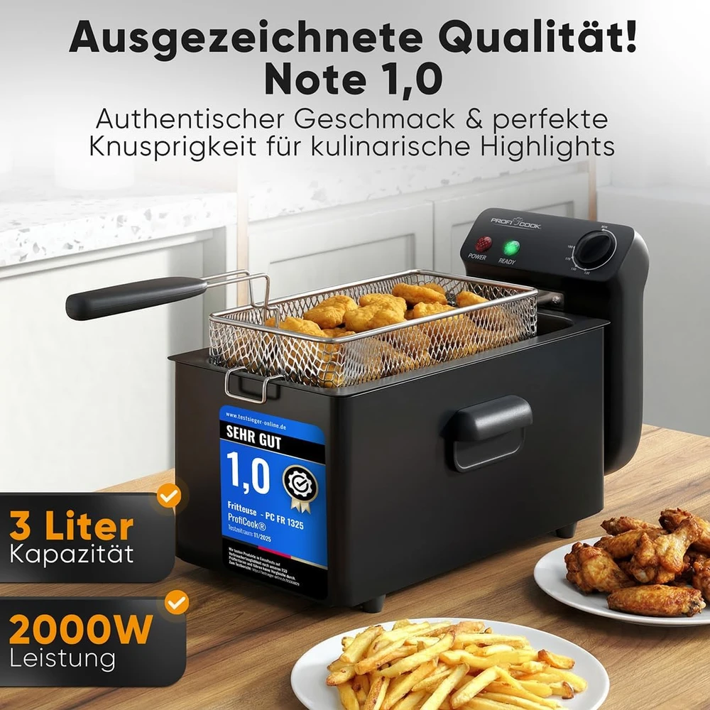Profi Cook ProfiCook PC-FR 1325 Vienvietis 3 L Atskirai stovintis 2000 W Gruzdintuvė Juodas