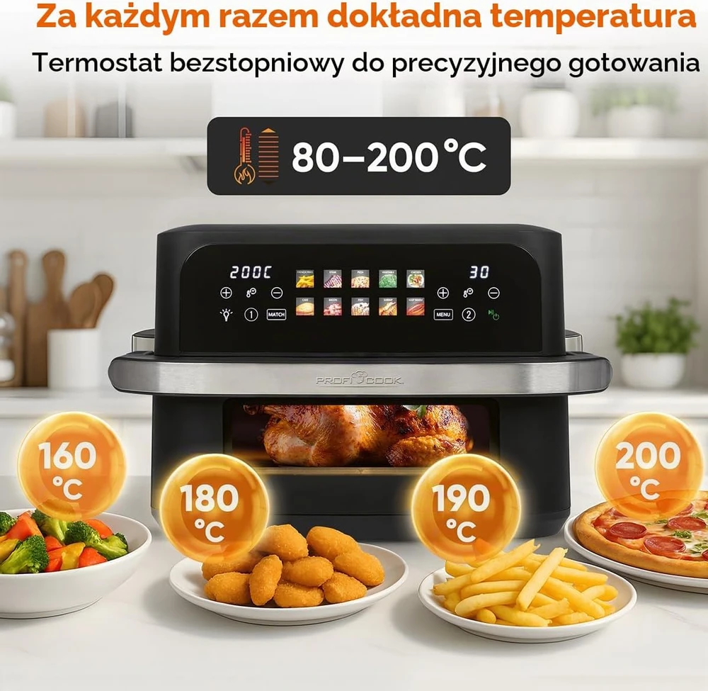 Gruzdintuvė Profi Cook ProfiCook PC-FR 1313 H Double 10 L Stand-alone 2400 W Hot air fryer Juodas, Nerūdijantis plienas