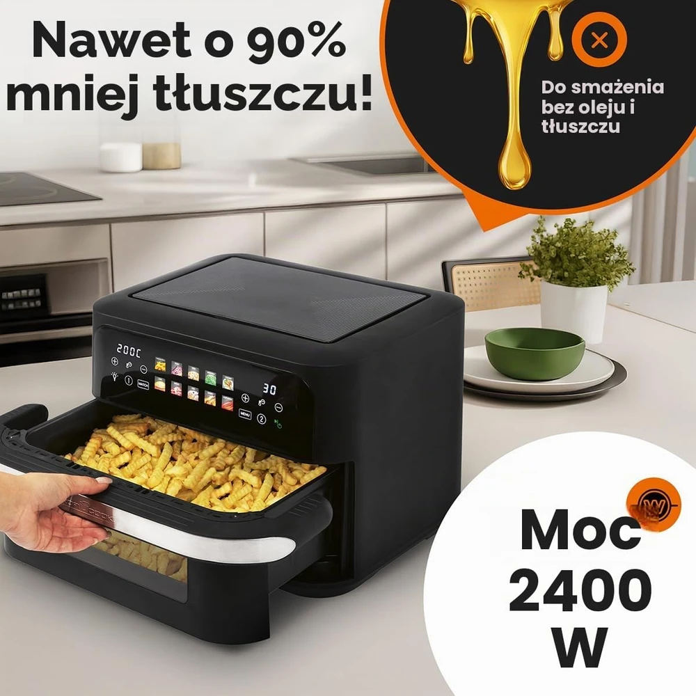 Gruzdintuvė Profi Cook ProfiCook PC-FR 1313 H Double 10 L Stand-alone 2400 W Hot air fryer Juodas, Nerūdijantis plienas