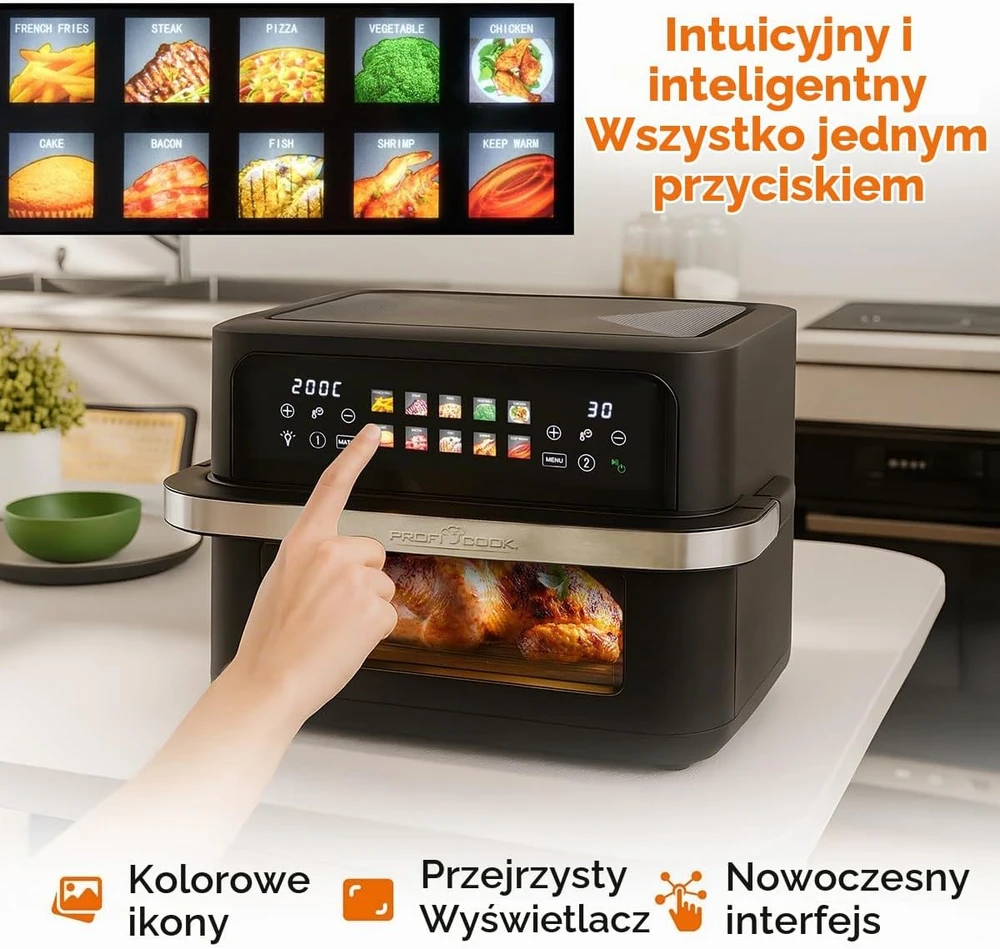 Gruzdintuvė Profi Cook ProfiCook PC-FR 1313 H Double 10 L Stand-alone 2400 W Hot air fryer Juodas, Nerūdijantis plienas