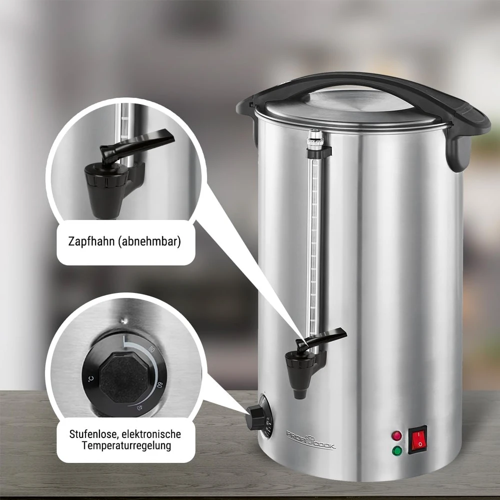 Virdulys Profi Cook ProfiCook karštų gėrimų dozatorius 7 l, 1500 W, nerūdijančiojo plieno, 501196