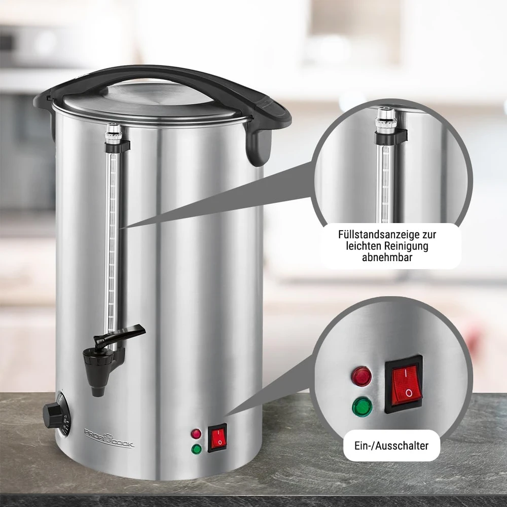 Virdulys Profi Cook ProfiCook karštų gėrimų dozatorius 7 l, 1500 W, nerūdijančiojo plieno, 501196