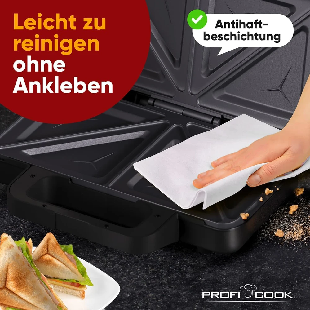 Profi Cook ProfiCook sumuštinių keptuvas XXL, 900 W, 14,5 × 15 cm plokštės, modelis 501315