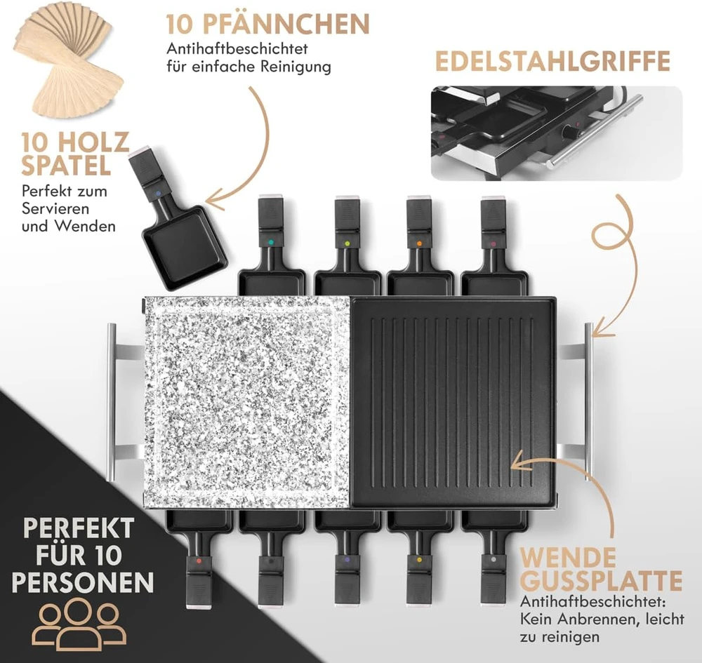 Profi Cook raclette grilis 10 asmenų su akmens ir grilio plokštėmis PC-RG 1144