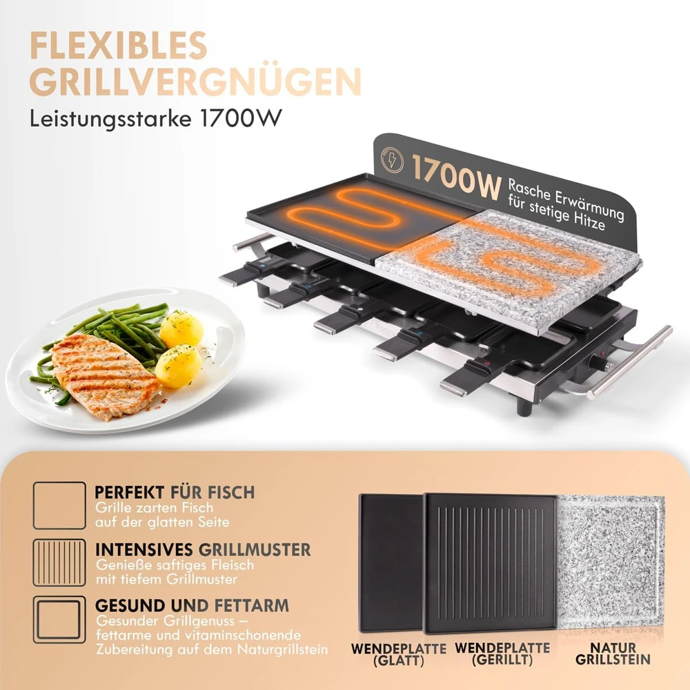 Profi Cook raclette grilis 10 asmenų su akmens ir grilio plokštėmis PC-RG 1144