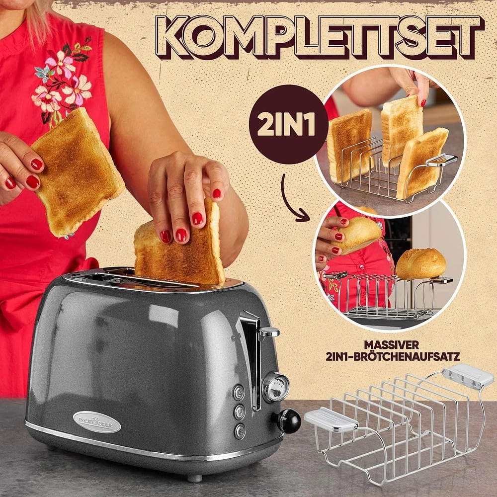 Profi Cook retro skrudintuvas 2 riekėms su 40 mm angomis ir bandelių laikikliu 511193