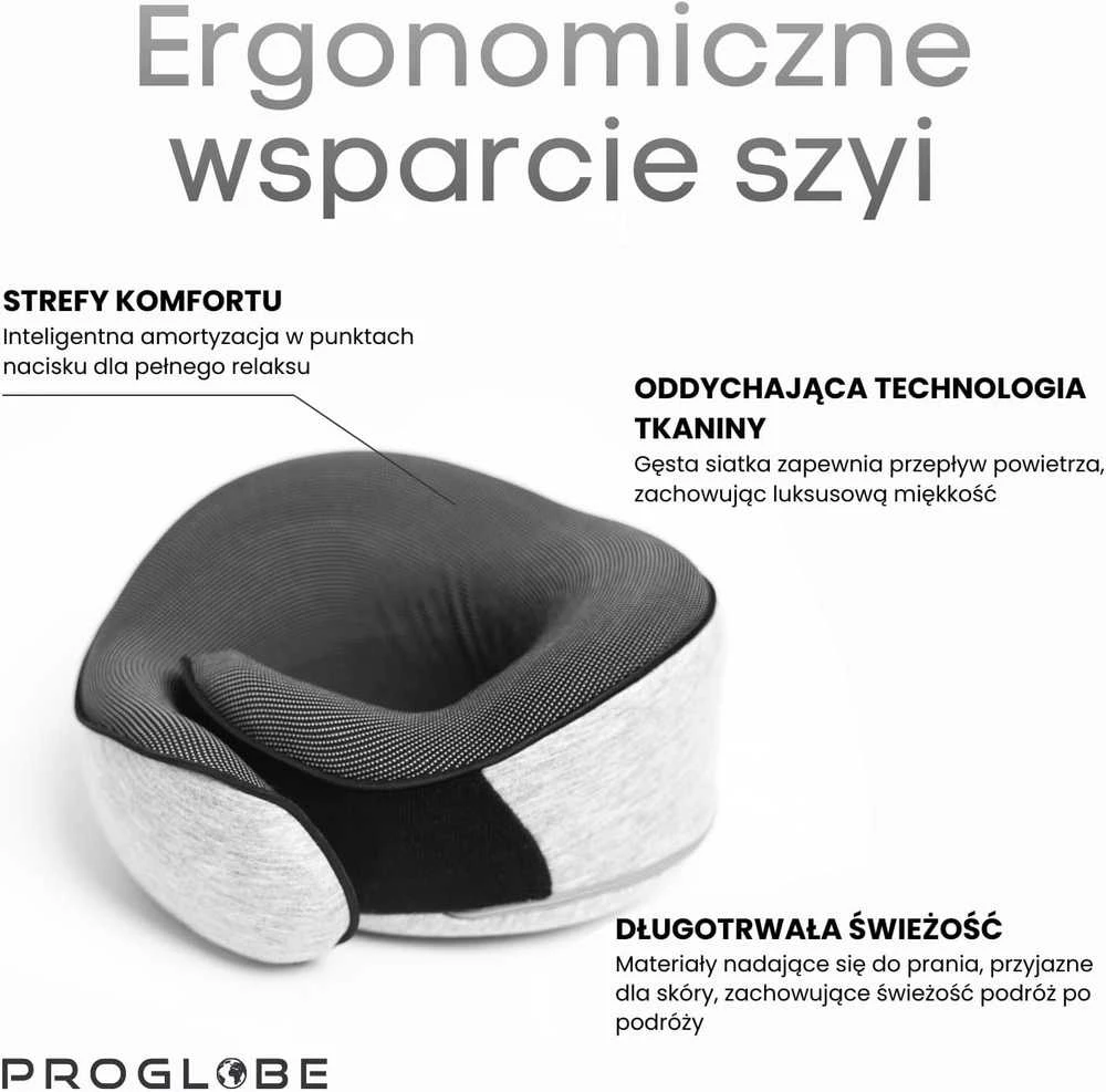 Proglobe ortopedinė kelioninė kaklo pagalvė iš atminties putų su akių kauke, pilka, GR100NP