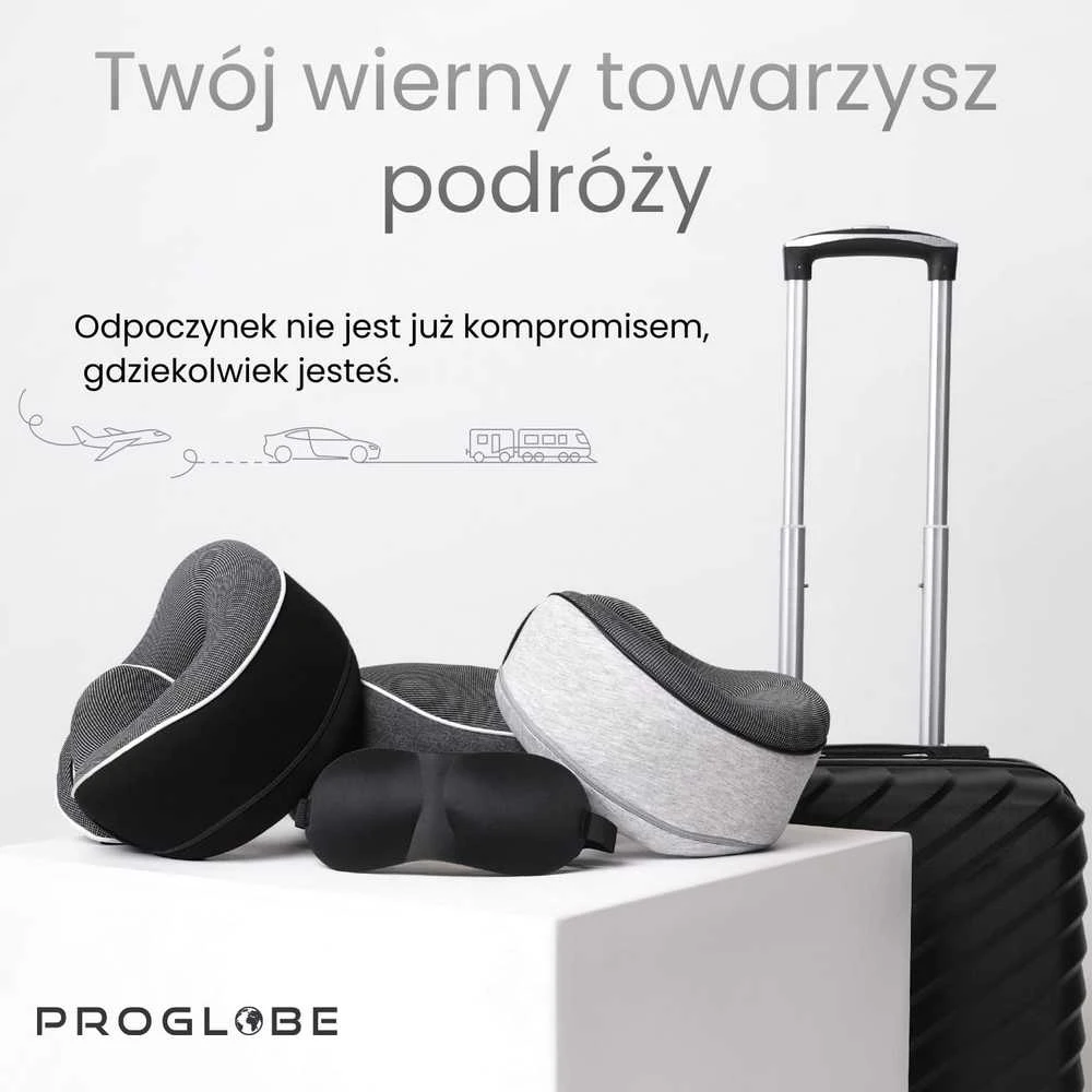 Proglobe ortopedinė kelioninė kaklo pagalvė iš atminties putų su akių kauke, pilka, GR100NP