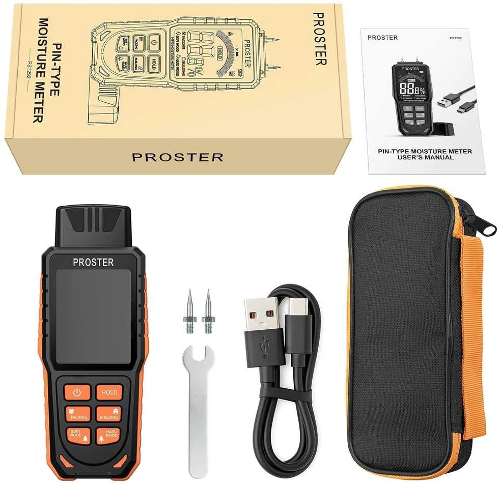 Proster drėgmės matuoklis su spalvotu LCD ekranu, skirtingiems paviršiams, MT93