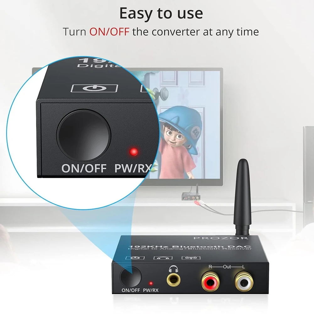 PROZOR skaitmeninis–analoginis garso keitiklis DAC su Bluetooth 5.0, 192 kHz, 24 bit