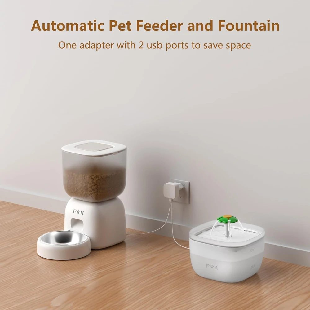 PUPPY KITTY automatinis 3 l kačių arba mažų šunų pašaro dozatorius su balso funkcija ir 2 l fontanu F14-L+W7