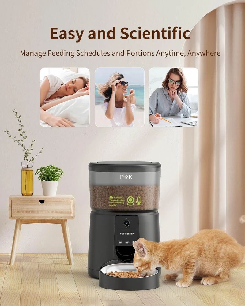 PUPPY KITTY automatinis kačių ir mažų šunų maisto dozatorius, 4 l, 1080P kamera, Wi-Fi valdymas, Moni