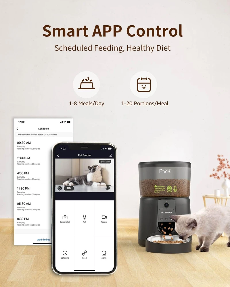 PUPPY KITTY automatinis kačių ir mažų šunų maisto dozatorius, 4 l, 1080P kamera, Wi-Fi valdymas, Moni