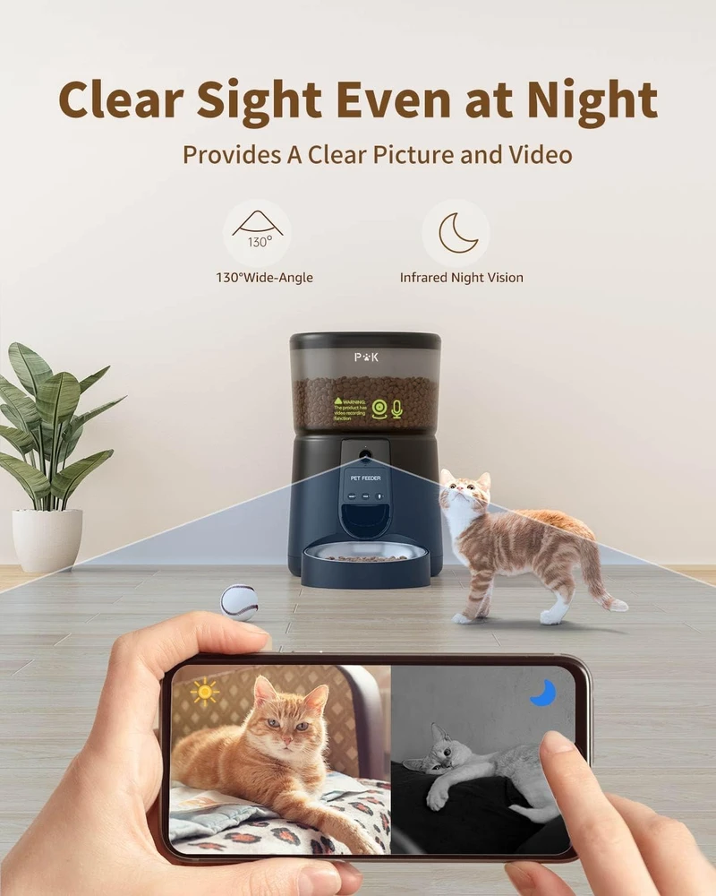 PUPPY KITTY automatinis kačių ir mažų šunų maisto dozatorius, 4 l, 1080P kamera, Wi-Fi valdymas, Moni
