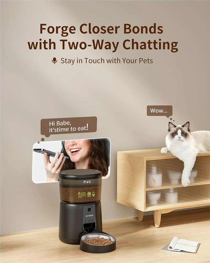 PUPPY KITTY automatinis kačių ir mažų šunų maisto dozatorius, 4 l, 1080P kamera, Wi-Fi valdymas, Moni