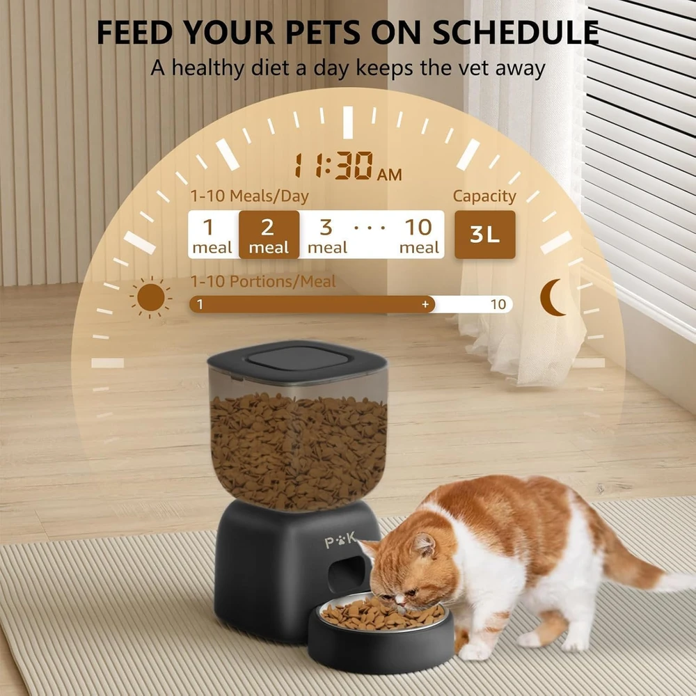 PUPPY KITTY automatinis kačių šėrytuvas su Wi-Fi, nerūdijančio plieno dubeniu, 3 l talpa, F14-W