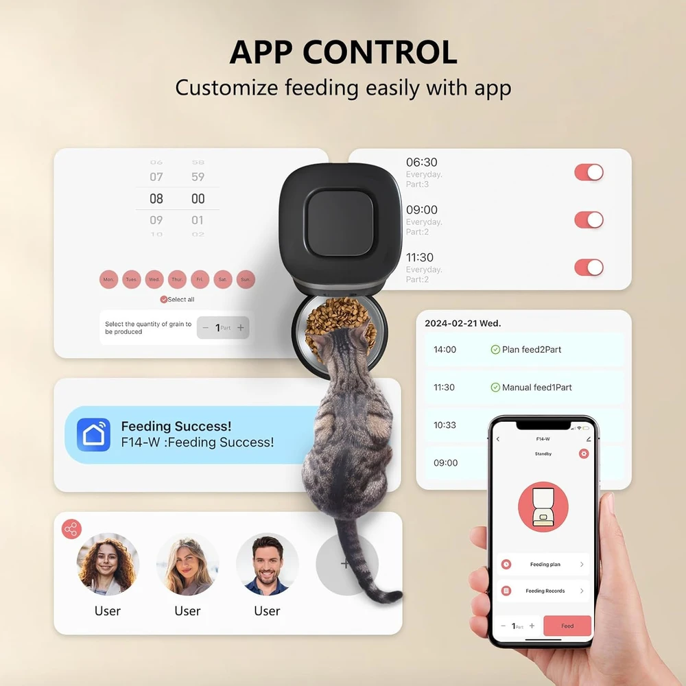 PUPPY KITTY automatinis kačių šėrytuvas su Wi-Fi, nerūdijančio plieno dubeniu, 3 l talpa, F14-W