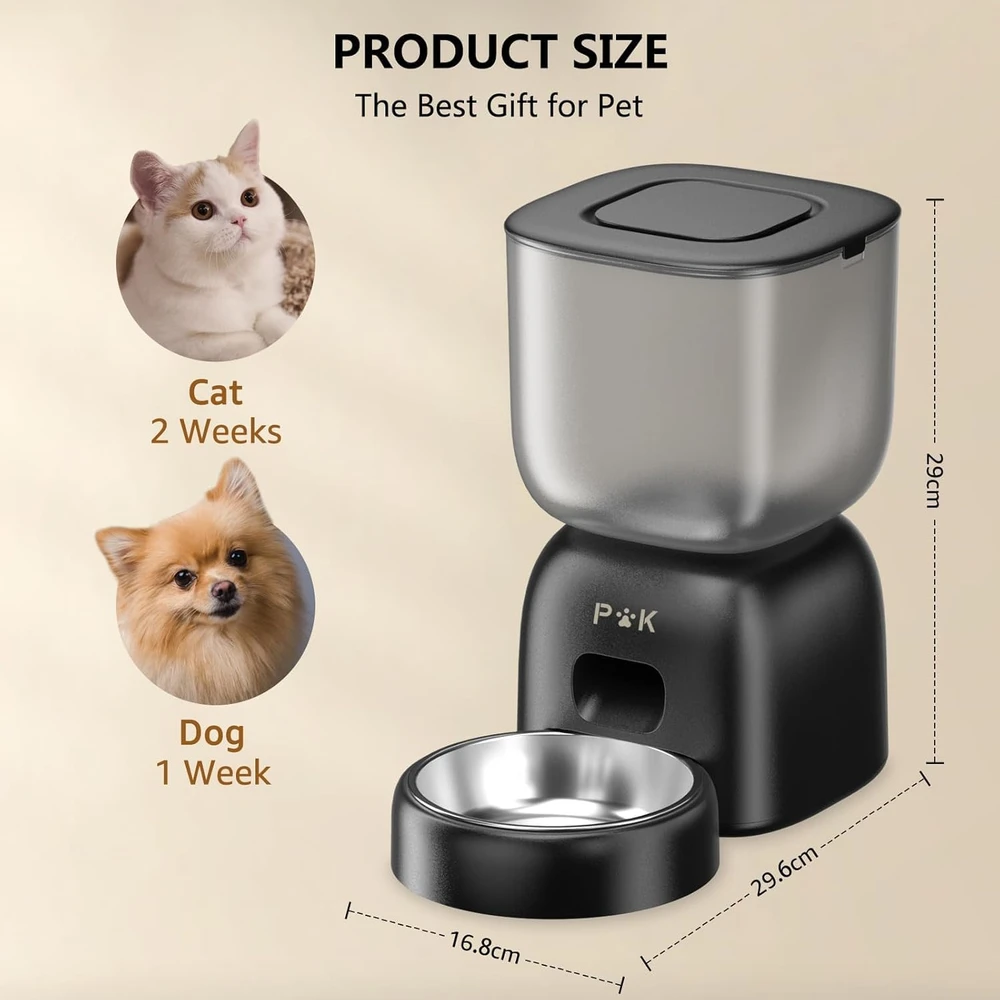 PUPPY KITTY automatinis kačių šėrytuvas su Wi-Fi, nerūdijančio plieno dubeniu, 3 l talpa, F14-W