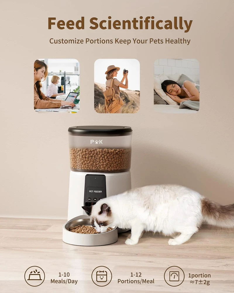 PUPPY KITTY automatinis šėrytuvas katėms ir šunims, Wi-Fi, nerūdijančio plieno dubuo, 4 l talpa, DU35L-WT