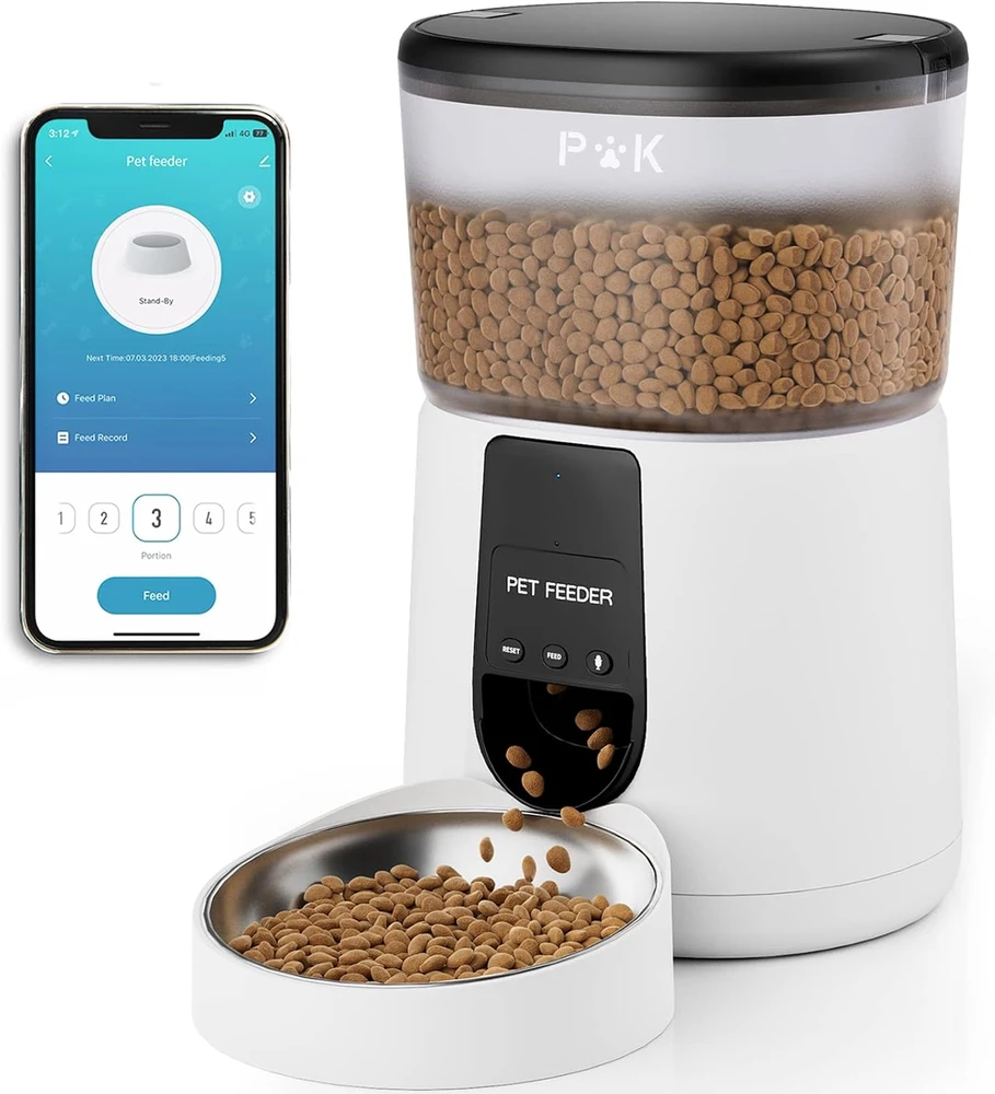 PUPPY KITTY automatinis šėrytuvas katėms ir šunims, Wi-Fi, nerūdijančio plieno dubuo, 4 l talpa, DU35L-WT