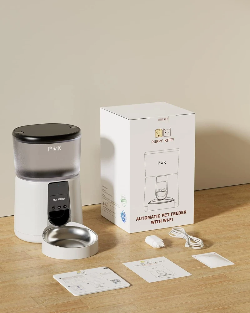 PUPPY KITTY automatinis šėrytuvas katėms ir šunims, Wi-Fi, nerūdijančio plieno dubuo, 4 l talpa, DU35L-WT