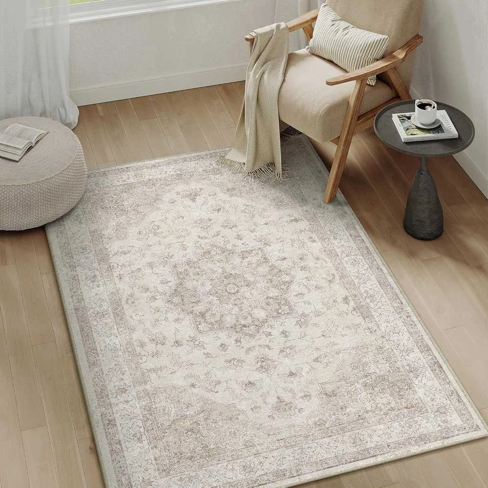PureCozy kilimas 120 × 170 cm, polipropilenas, žemas plaukas, stačiakampis, bežinis