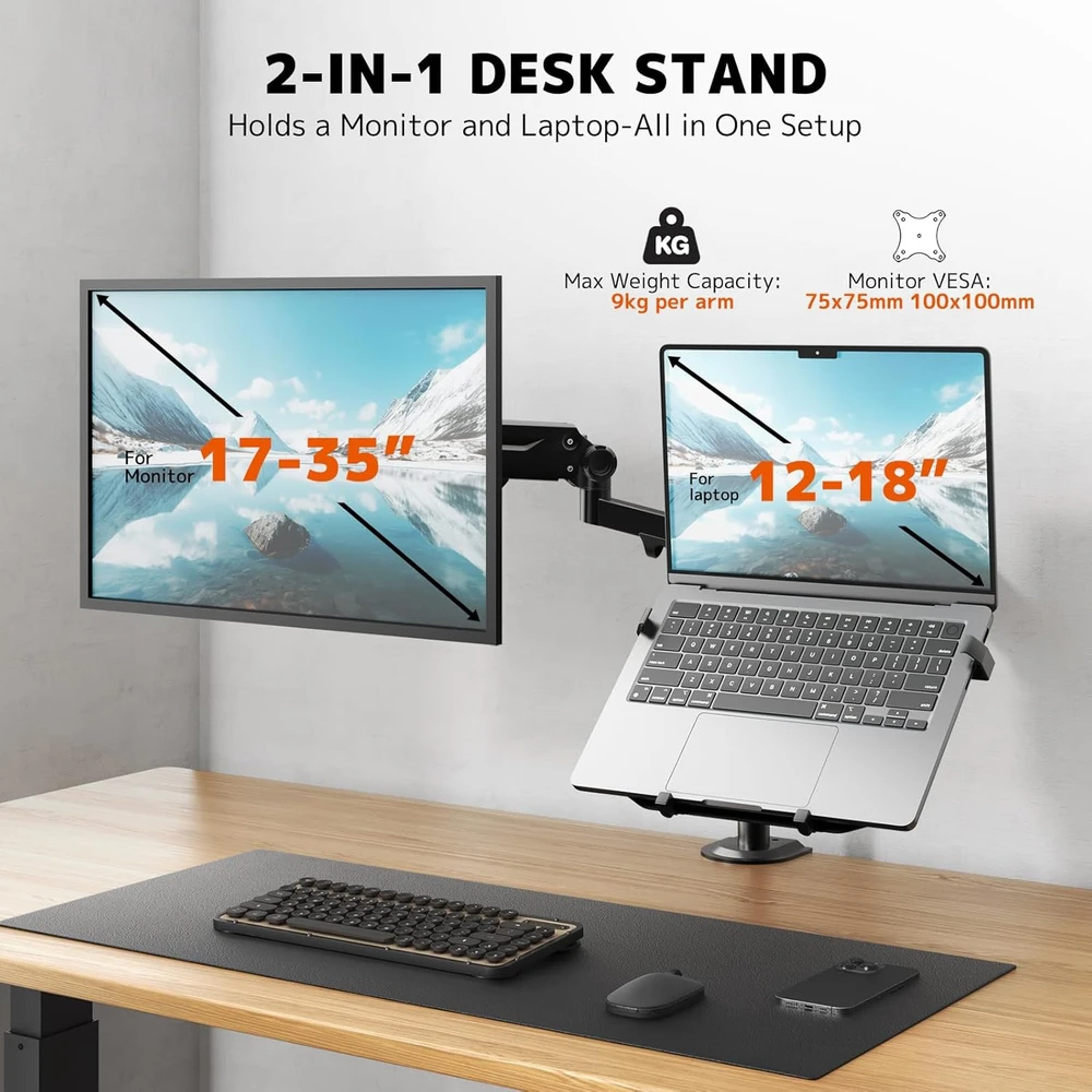 PUTORSEN monitoriaus ir nešiojamojo kompiuterio laikiklis 17–35 col., VESA 75/100 mm
