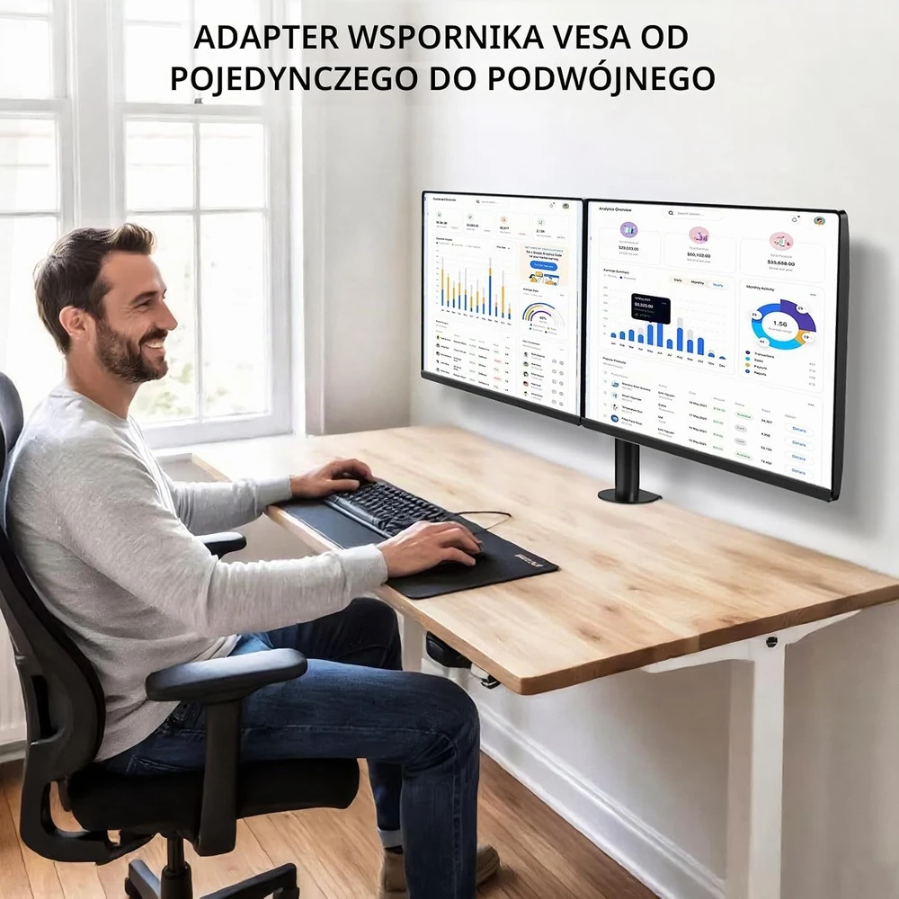 PUTORSEN sieninis laikiklis 2 monitoriams iki 35 col., po 10 kg, VESA 75/100 mm