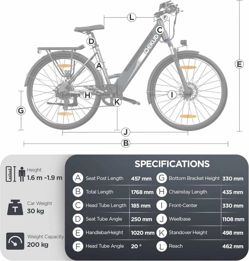 Qekud elektrinis dviratis 26 colių, aliuminio rėmas, 250 W variklis, 36 V 12,5 Ah baterija, pilkas, 26M208