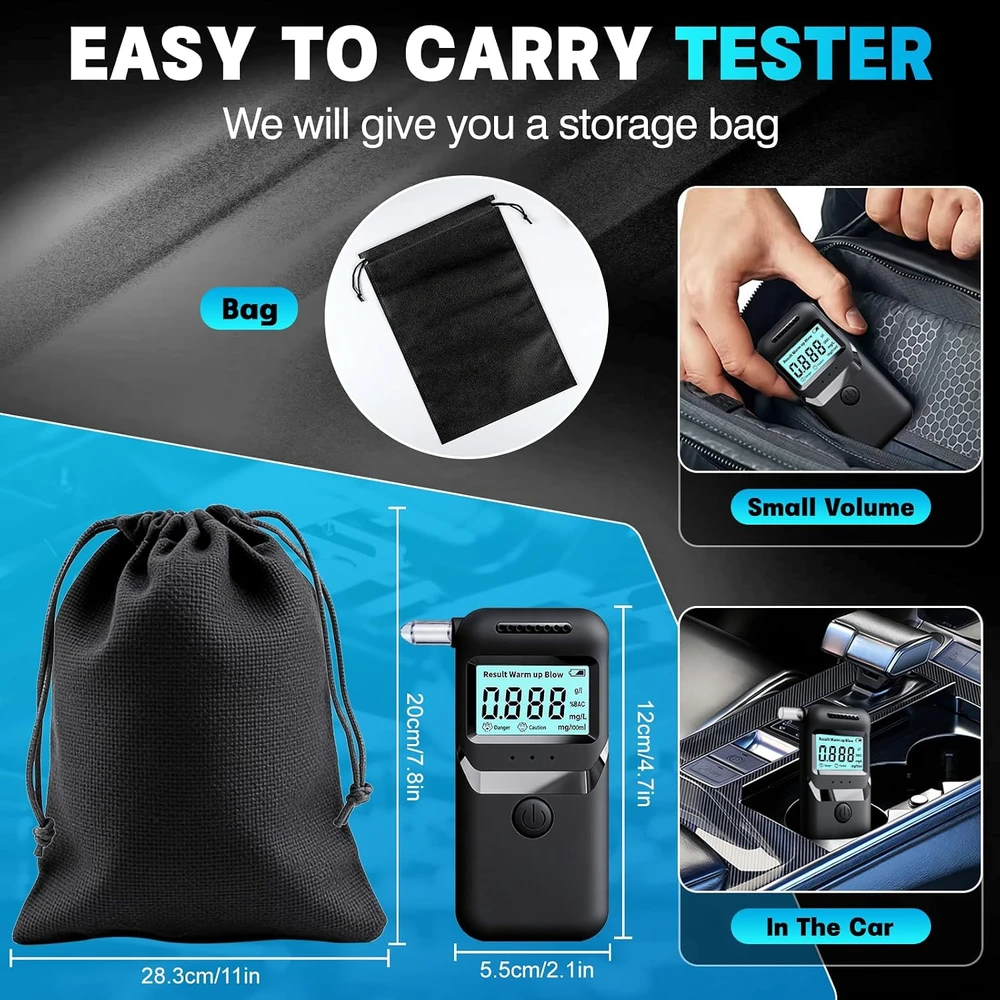 Qhpbuy alkotesteris su LCD ekranu, 0–0,20 % BAC matavimo diapazonu ir 20 kandiklių TS-004-AlcoholTester