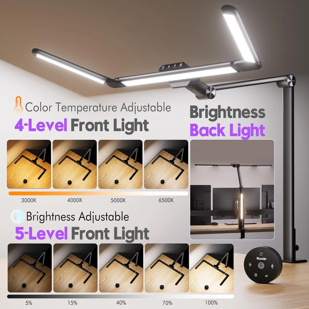 Quntis LED stalinė lempa su spaustuku, 18 W, 82,5 cm, su nuotoliniu valdymu, HT8885