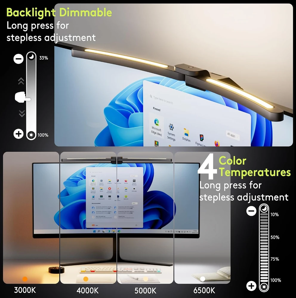 Quntis lenkta monitoriaus lempa 66 cm su nuotolinio valdymo pultu LI-HY-0213-GY