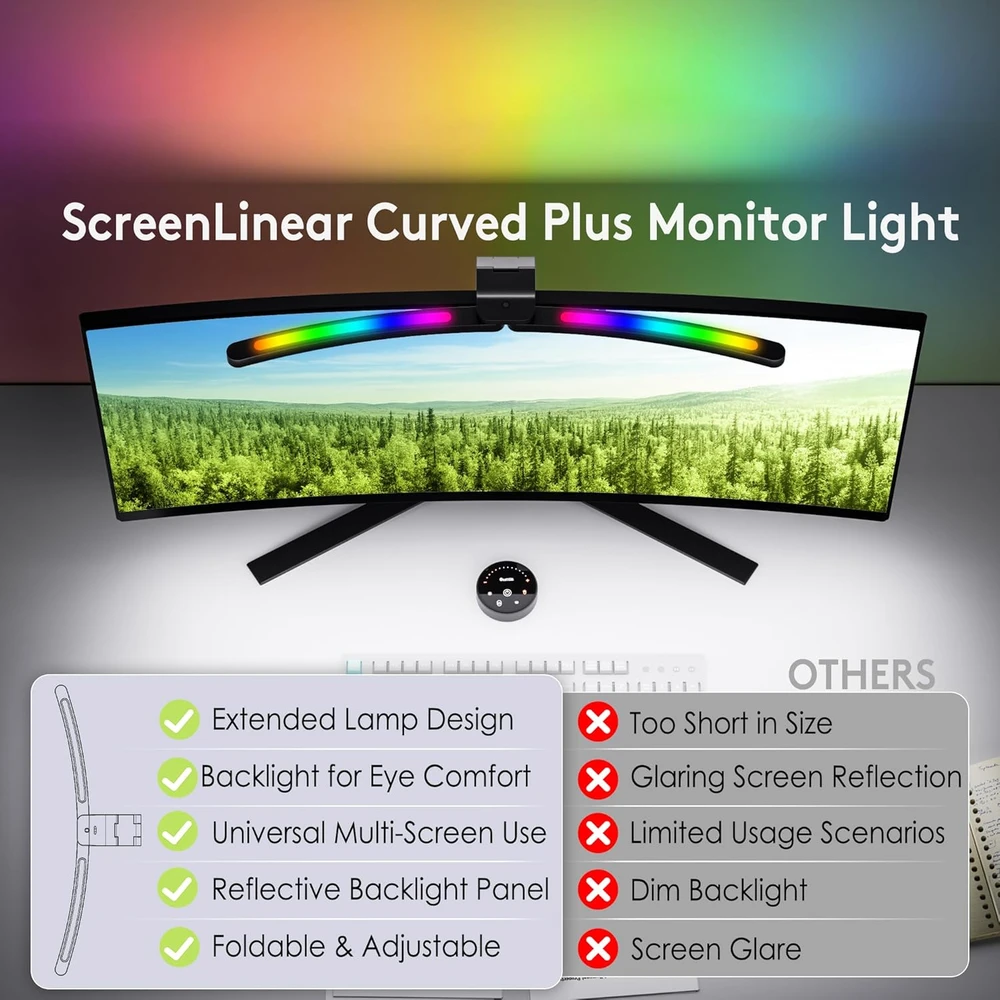 Quntis lenkta RGB monitoriaus lempa 66 cm su nuotolinio valdymo pultu LI-HY-0201-GY
