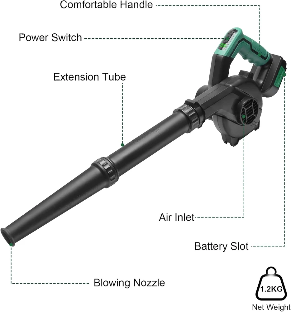 QUPERR akumuliatorinis lapų pūstuvas 18 V, 3,5 m³/min, su LCD ekranu, DW101