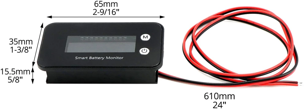 QWORK akumuliatoriaus įtampos indikatorius DC 7–100 V su LCD ekranu, IPX7, WD42316