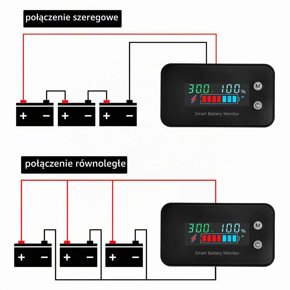 QWORK akumuliatoriaus įtampos indikatorius DC 7–100 V su LCD ekranu, IPX7, WD42316