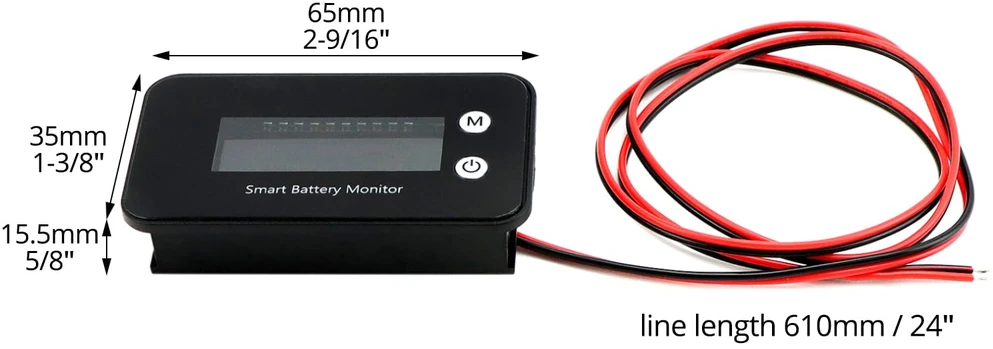 QWORK akumuliatoriaus įtampos indikatorius DC 7–100 V su LCD ekranu, IPX7, WD42316