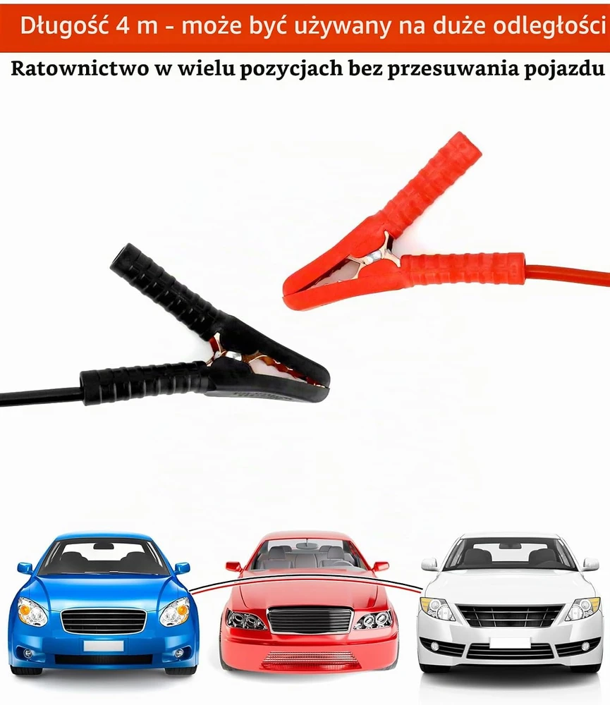 QWORK automobilio užvedimo laidai 2000 A, 4 m su laikymo krepšiu WD9561