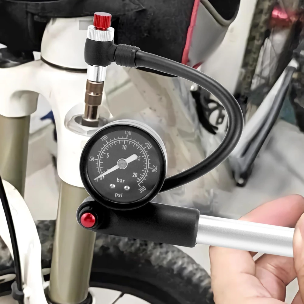 QWORK dviračio amortizatorių aukšto slėgio pompa su manometru 300 PSI WD43496