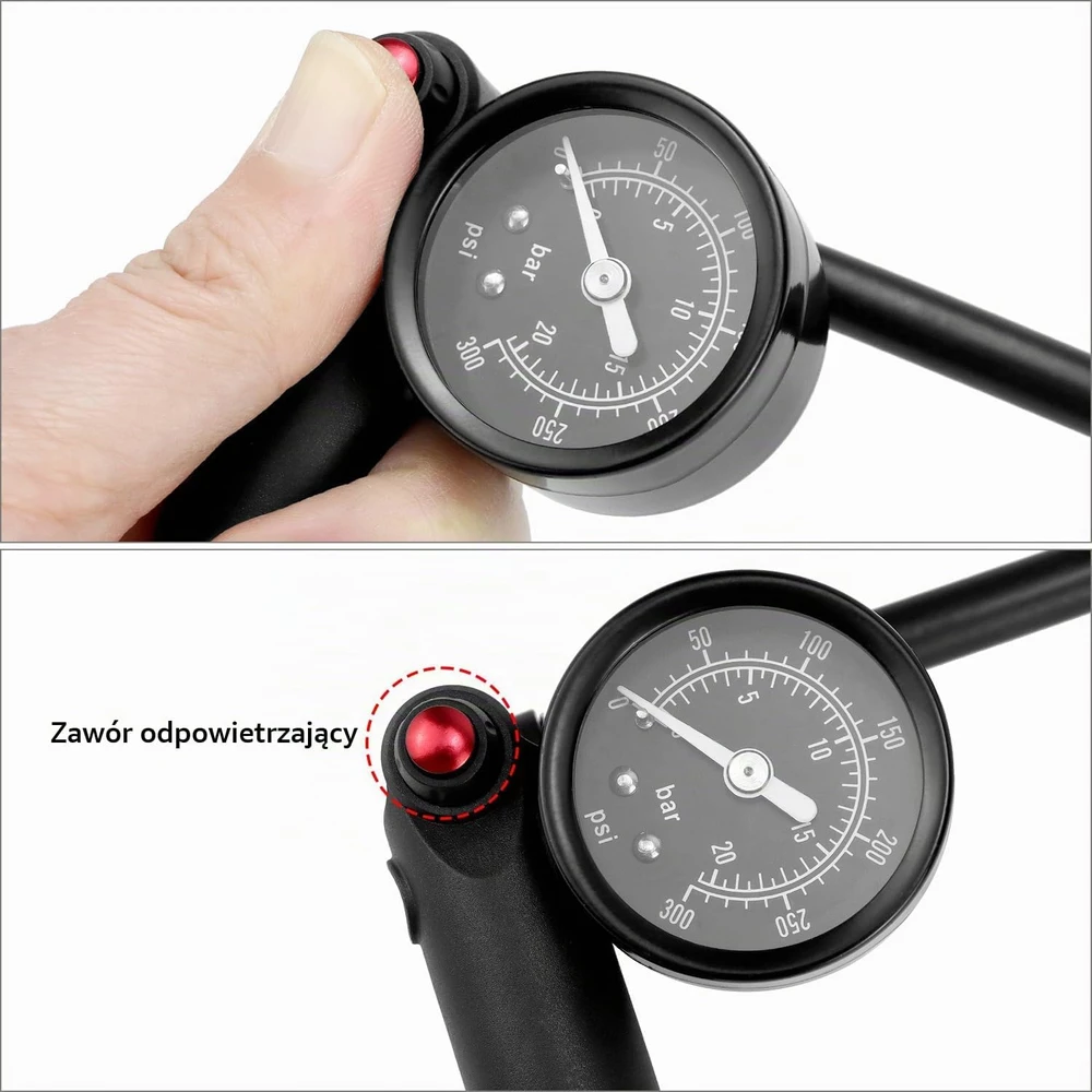QWORK dviračio amortizatorių aukšto slėgio pompa su manometru 300 PSI WD43496