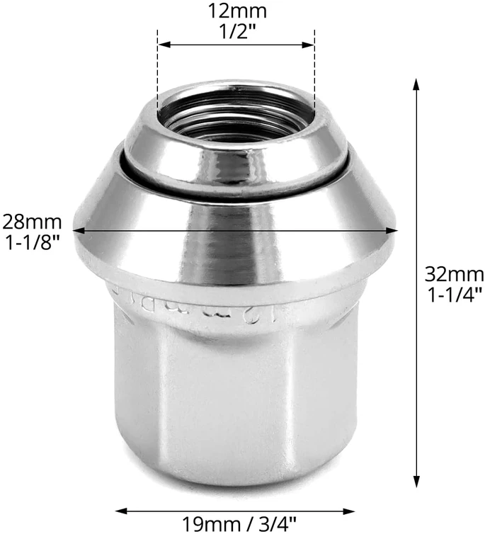 QWORK ratų veržlės M12 x 1.5, 34 mm, chromuotos, 20 vnt., WD41895