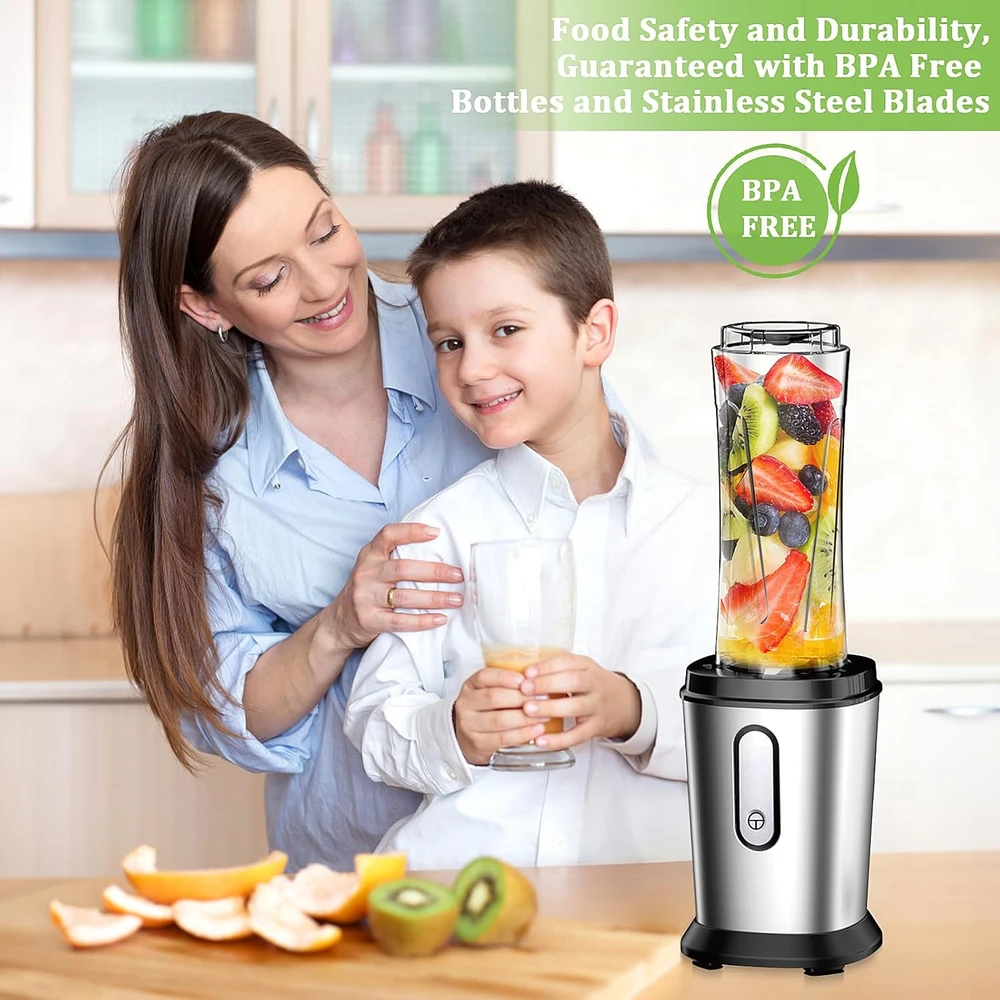 Qxmcov mini stacionarus blenderis 500 W su 2 tritano buteliais po 600 ml, nerūdijančio plieno peiliai