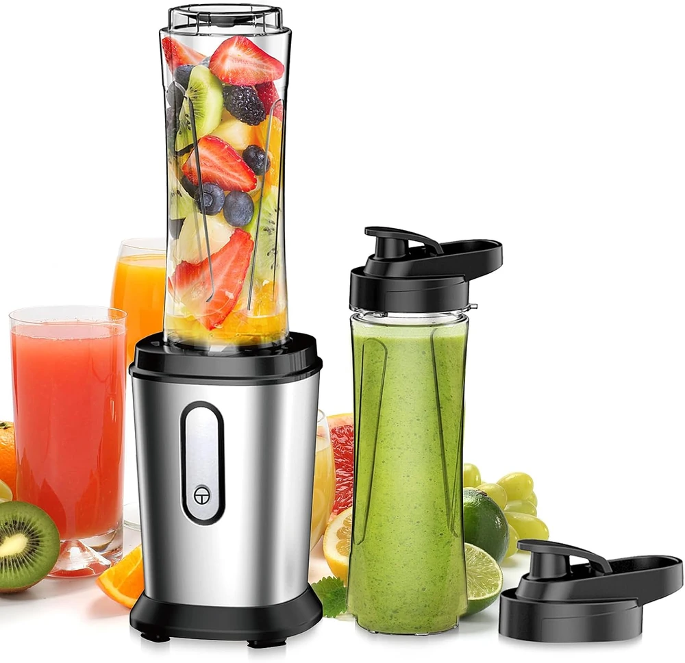 Qxmcov mini stacionarus blenderis 500 W su 2 tritano buteliais po 600 ml, nerūdijančio plieno peiliai