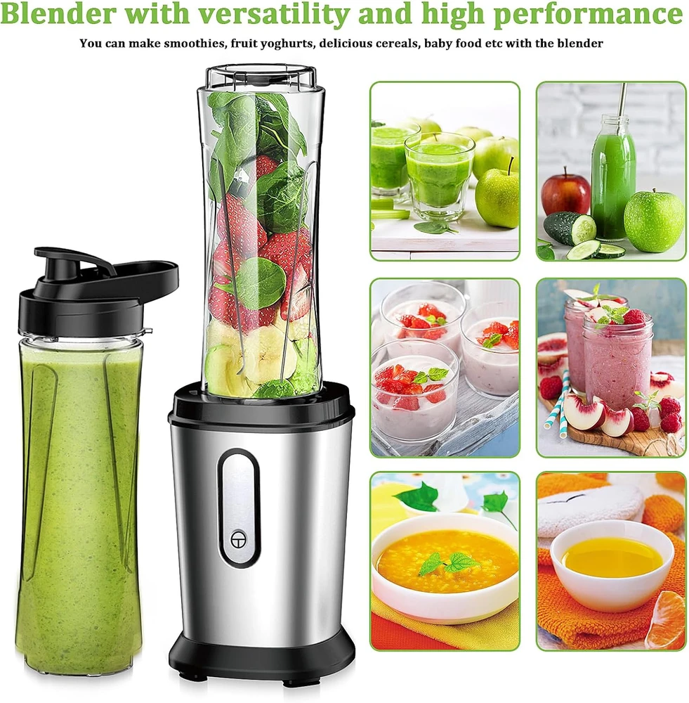 Qxmcov mini stacionarus blenderis 500 W su 2 tritano buteliais po 600 ml, nerūdijančio plieno peiliai