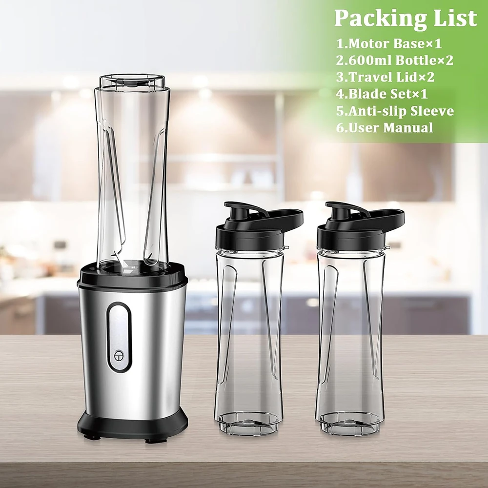 Qxmcov mini stacionarus blenderis 500 W su 2 tritano buteliais po 600 ml, nerūdijančio plieno peiliai