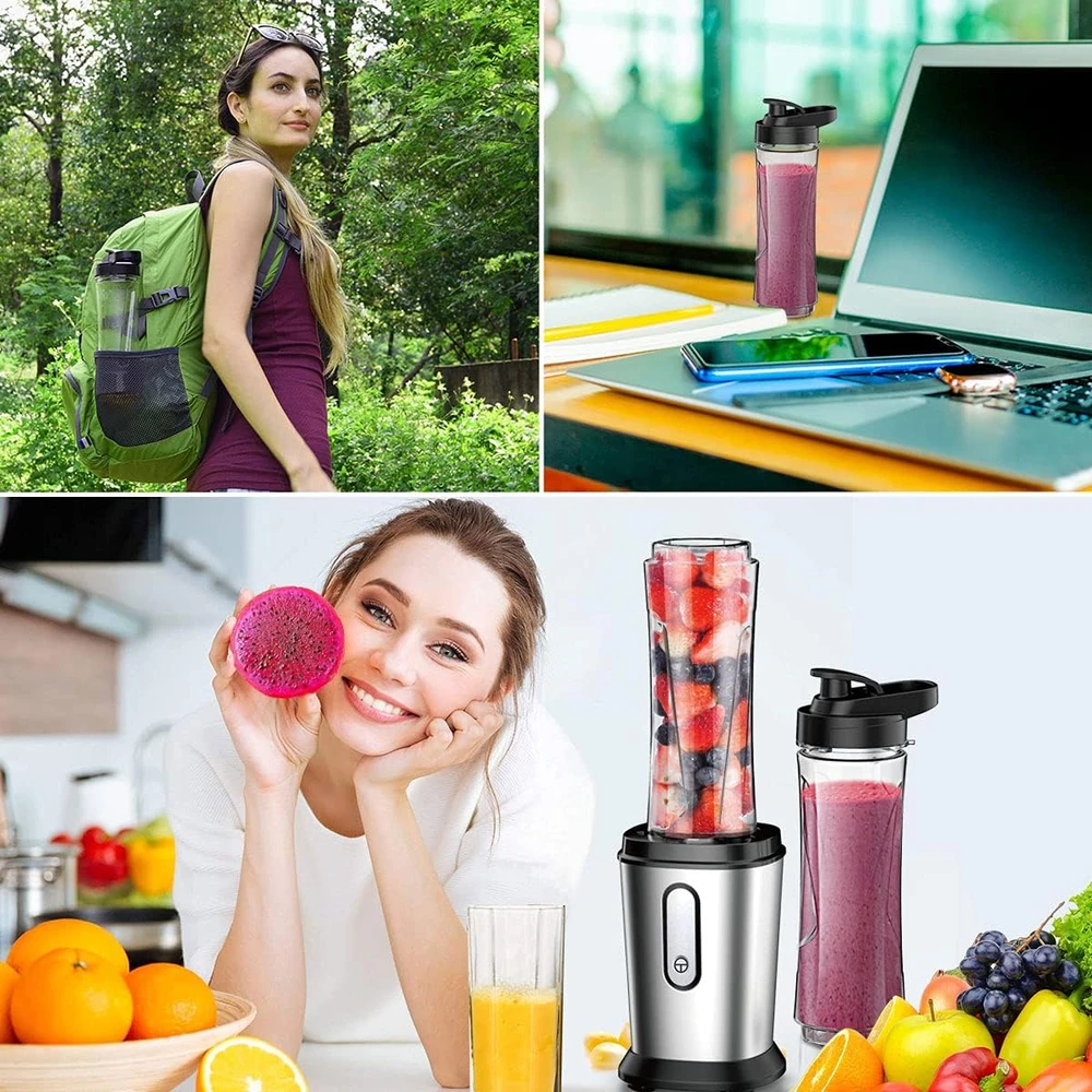 Qxmcov mini stacionarus blenderis 500 W su 2 tritano buteliais po 600 ml, nerūdijančio plieno peiliai