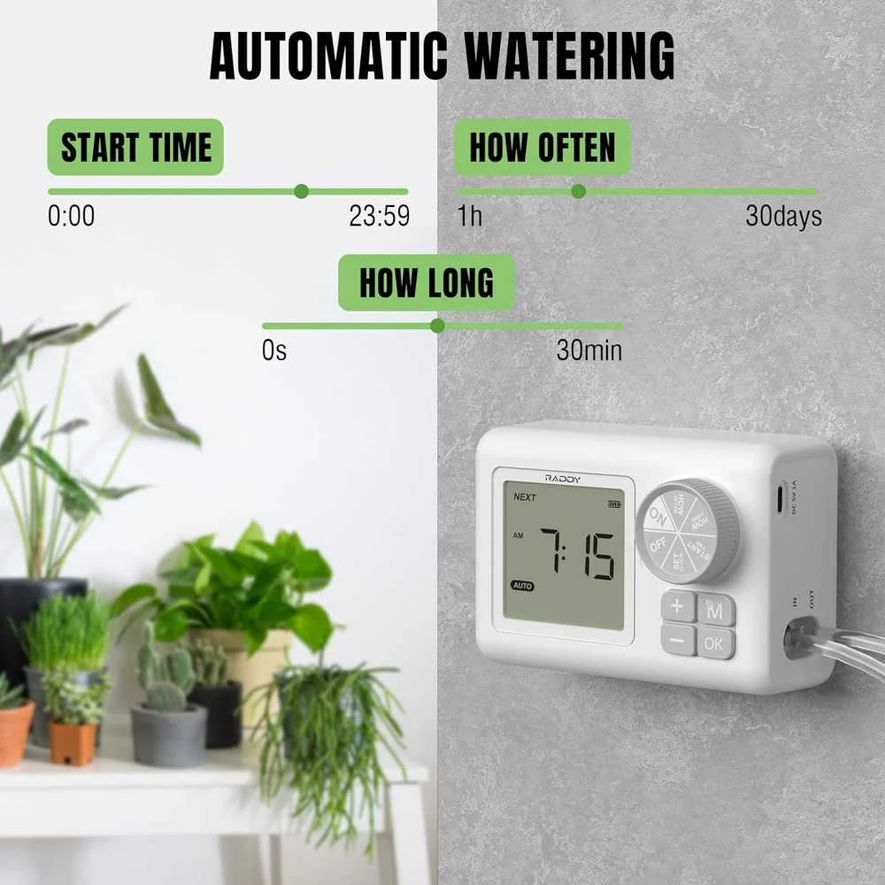 Raddy automatinė laistymo sistema su LCD ekranu, USB maitinimu, 15 vazoninių augalų, WS-6