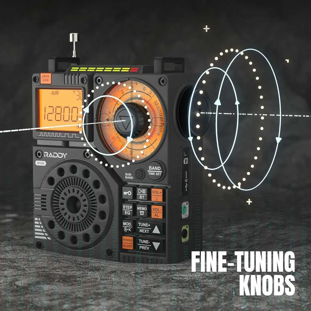 Raddy nešiojamas trumpųjų bangų radijas FM/AM/VHF/SW/AIR, Bluetooth, TF kortelė, RF320