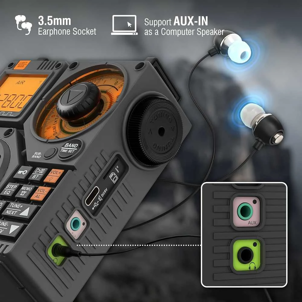 Raddy nešiojamas trumpųjų bangų radijas FM/AM/VHF/SW/AIR, Bluetooth, TF kortelė, RF320
